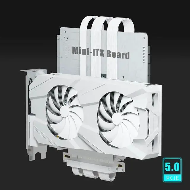 Alt view image 6 of 7 - Double Reverse PCIE 5.0 Riser Cable for Mini-ITX Motherboard (170x170mm) Installation, RTX5090(Ti) RX9070(XT) GPU Ready, Length 185mm, White Color