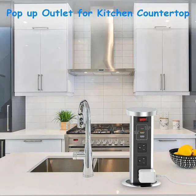 Alt view image 2 of 7 - Pop up Outlet for Countertop, 4inch Recessed Power Strip with 15W Wireless Charger, PD 20W USB C, 2 A,3 AC Outlets, Hidden 6FT Extension Cords Kitchen,Conference (Black)