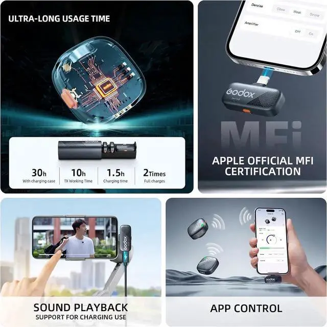 Alt view image 2 of 7 - Cube-S, Cube SL Wireless Microphone, 48kHz 24-bit Lavalier Mic for Camera/PC/Android/iPhone Float Recording, 1000ft.(300m), 30H Battery (2TX + 1RX(Lightning) + Charging Case)