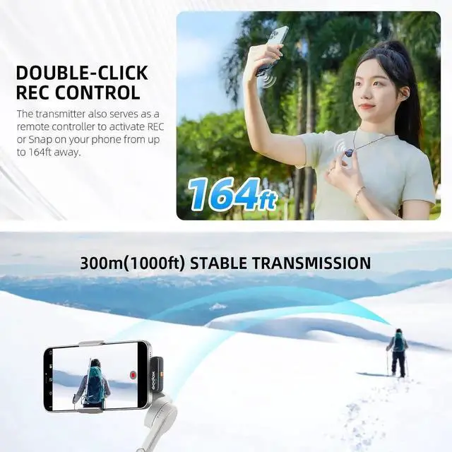 Alt view image 5 of 7 - Cube-S, Cube SL Wireless Microphone, 48kHz 24-bit Lavalier Mic for Camera/PC/Android/iPhone Float Recording, 1000ft.(300m), 30H Battery (2TX + 1RX(Lightning) + Charging Case)
