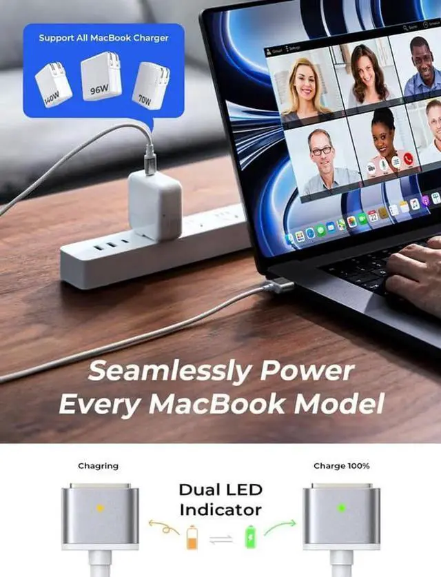 Alt view image 5 of 5 - LISEN USB-C to Magnetic 3 Cable (6.6FT) for M4 MacBook Air Pro Charger, 140W Magnetic Safe 3 Cable for MacBook Air (15''/13'' M4 2025, M3 2024, M2 2023, M2 2022), Pro (16"/14" 2024/2023/2021)