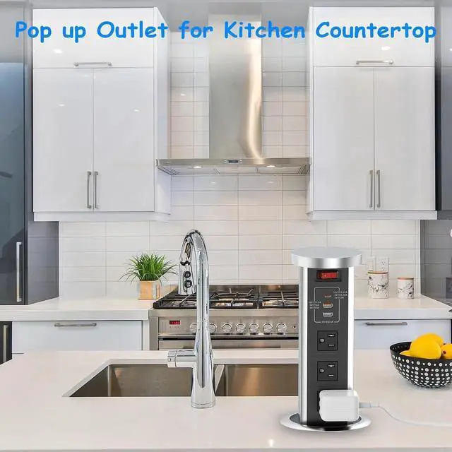 Alt view image 3 of 7 - Pop up Outlet for Countertop, 4inch Recessed Power Strip with 15W Wireless Charger, PD 20W USB C, 2 A,3 AC Outlets, Hidden 6FT Extension Cords Kitchen,Conference (Black)