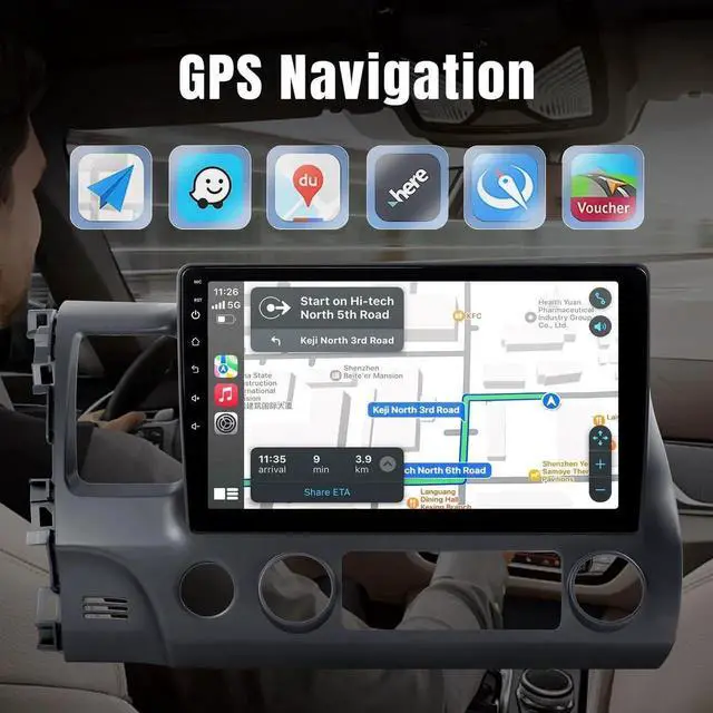 Alt view image 5 of 7 - Car Stereo Radio Support Wireless CarPlay & Android Auto for Honda Civic 2006 2007 2008 2009 2010 2011, 10.1 Inch Touch Screen Bluetooth Car Stereo with GPS Navigation WiFi Backup Camera