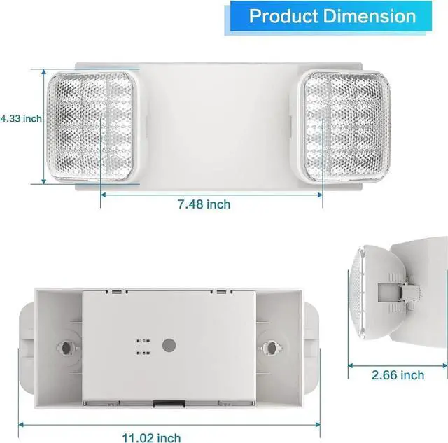 Alt view image 7 of 7 - SPECTSUN 4 Packs Led Emergency Lights for Business, with Battery Backup,Hard Wired, UL 924 Certified,AC 120/277V,Two Head Adjustable LED Emergency Lighting.