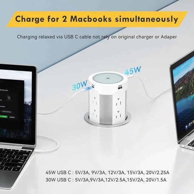 Alt view image 4 of 7 - Pop Up Outlet for Countertop Kitchen, 15W Wireless Charger, 75W USB C Counter Top Electrical Power, 8 Outlets & 4 Ports, 4"Hole Recessed Popup Island Conference Table Office
