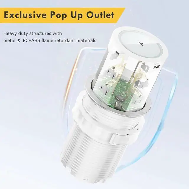 Alt view image 3 of 7 - Pop Up Outlet for Countertop Kitchen, 15W Wireless Charger, 75W USB C Counter Top Electrical Power, 8 Outlets & 4 Ports, 4"Hole Recessed Popup Island Conference Table Office