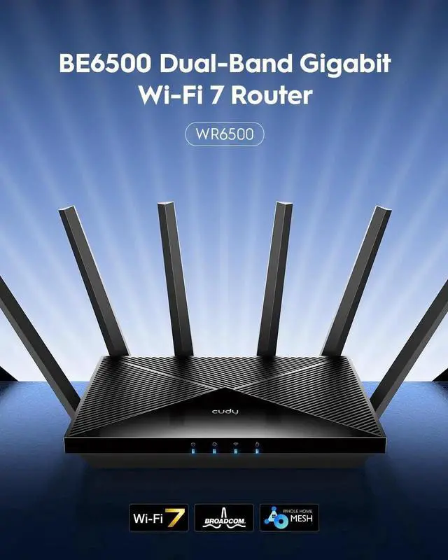 Alt view image 4 of 7 - BE6500 WiFi 7 Router Dual Band Gigabit Gaming Router, 6500Mbps, VPN Client and Server, APP Control, Broadcom 2 GHz Quad-Core CPU, WR6500