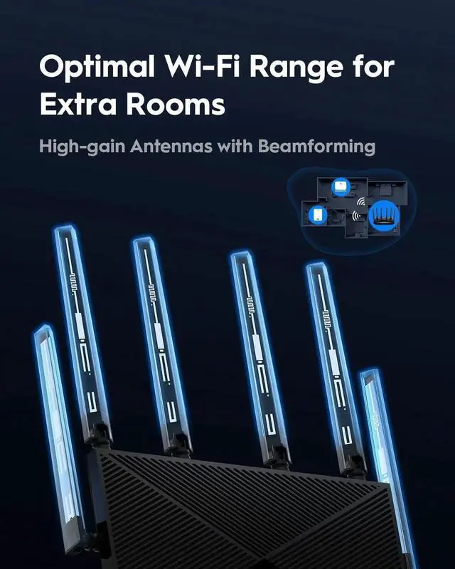 Alt view image 3 of 7 - BE6500 WiFi 7 Router Dual Band Gigabit Gaming Router, 6500Mbps, VPN Client and Server, APP Control, Broadcom 2 GHz Quad-Core CPU, WR6500