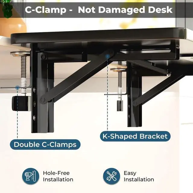 Alt view image 3 of 7 - Desk Extender, 27.16" X 9.45"Large Size Clamp-on Foldable Keyboard Tray, Table Mount for Sit Stand Desks(Black)