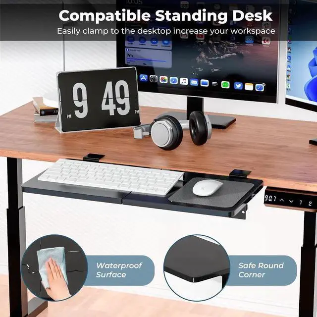 Alt view image 4 of 7 - Desk Extender, 27.16" X 9.45"Large Size Clamp-on Foldable Keyboard Tray, Table Mount for Sit Stand Desks(Black)