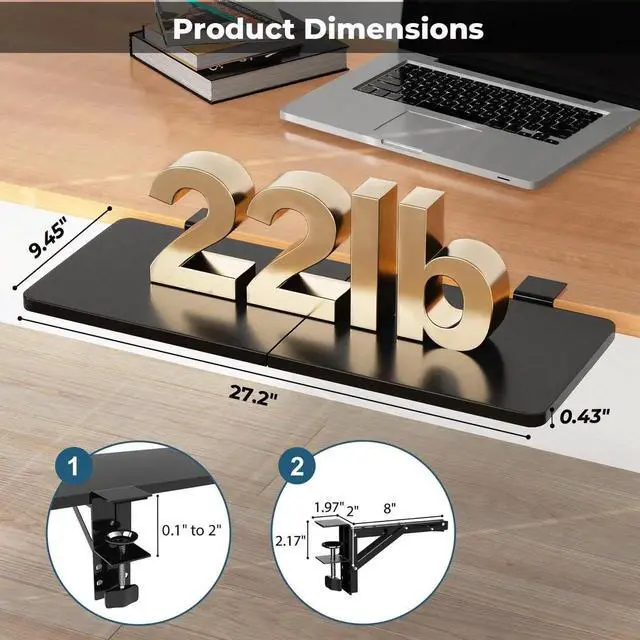 Alt view image 5 of 7 - Desk Extender, 27.16" X 9.45"Large Size Clamp-on Foldable Keyboard Tray, Table Mount for Sit Stand Desks(Black)