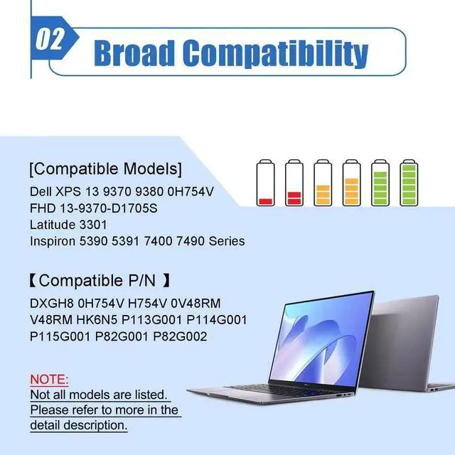 Alt view image 5 of 5 - Dentsing 52Wh DXGH8 Laptop Battery for XPS 13 9370 9380 7390 2019 13 7000 7390 7391 2-in-1 5390 5391 14 7400 7490 Latitude 3301 5390 5391 7400 7490 Series Notebook G8VCF P82