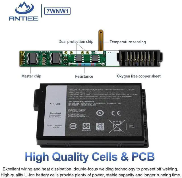 Alt view image 5 of 5 - ANTIEE 51Wh 7WNW1 Laptop Battery for Dell Latitude 14 5420 5424 7424 14" P137G P85G P86G P137G001 P137G002 P85G001 P86G001 Rugged Extreme GK3D3 DMF8C DMF0C DMF8C 6NNCF DP3KF 0DMF8C 0GK3D3 451-BCHV
