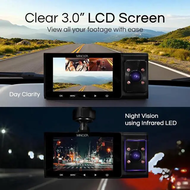 Alt view image 5 of 5 - Dash Camera 3-Channel 1080P Car DVR with Rear & Interior Cam, Night Vision, 3.0 LCD Screen, G-Sensor, Loop Recording, Parking Monitor, Motion Detection, 32GB Card (Black)