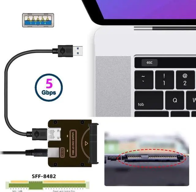 Alt view image 2 of 7 - SFF-8482 SAS 29Pin to USB3.0 5Gbps Hard Disk Drive Raid Adapter with Chipset and Power Port (Need 12V/3A Power Supply)