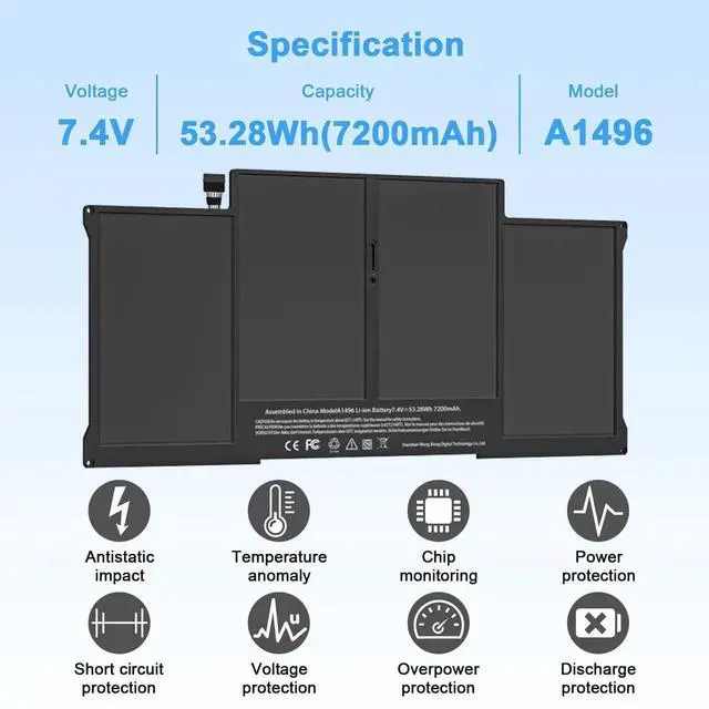 Alt view image 2 of 5 - Ymawetia A1466 Battery Replacement for MacBook Air 13 inch A1466 Mid 2012, Mid 2013, Early 2014, Early 2015,2017 comaptible with A1369 Late 2010, Mid 2011 Version A1496 A1405 A1377, 7200mAh