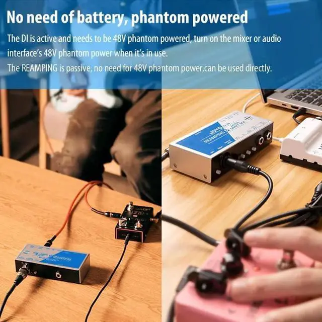 Alt view image 5 of 7 - Passive Reamping and Phantom Powered Active Direct Box, Re-Amping Direct Box with 6.35mm and XLR Input 2 in 1 for Guitarist Bass Performance or Recording (JDI-48)