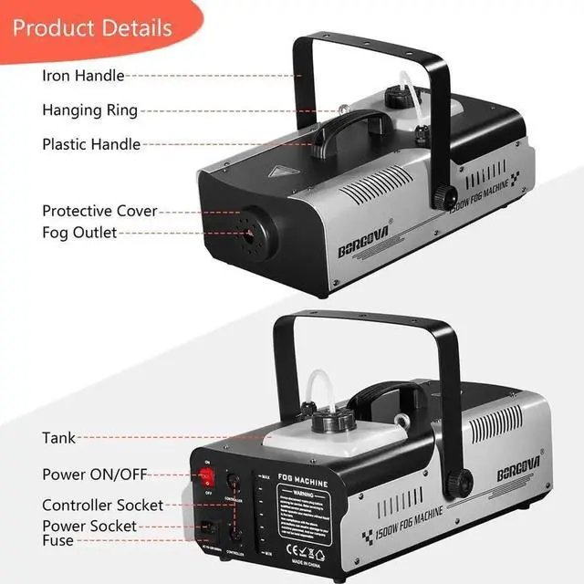 Alt view image 2 of 7 - Fog Machine 1500W with Wireless Remote & Wired Control Professional High Output Smoke Machine for Stage, Halloween, Parties, Concerts, Theatre