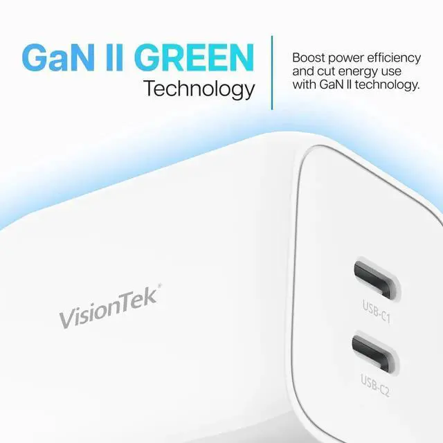 Alt view image 4 of 5 - VisionTek GaN II 65W Wall Fast Charger - Dual USBC Port - 2X USB-C - Compatible with MacBook Pro/Air, Ipad, iPhone, Galaxy, Steam Deck, Thinkpad, Dell XPS, Pixel and More - 901536