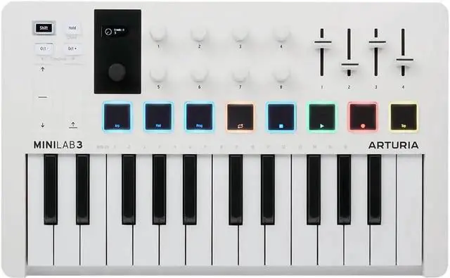 Alt view image 5 of 6 - MiniLab 3 Coact MIDI Keyboard and Pad Controller | White Bundle with 6ft MIDI Cae + Microfiber Cleaning Cloth (3 Item)