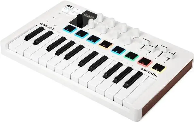Alt view image 2 of 6 - MiniLab 3 Coact MIDI Keyboard and Pad Controller | White Bundle with 6ft MIDI Cae + Microfiber Cleaning Cloth (3 Item)