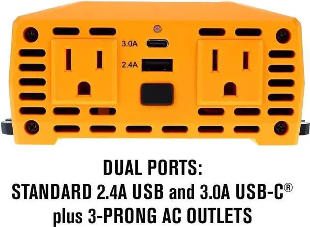Alt view image 4 of 7 - PWD400 400 Watt Power Inverter 12v DC to 110v AC with 2 Outlets and 2 Ports