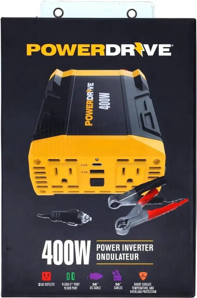 Alt view image 2 of 7 - PWD400 400 Watt Power Inverter 12v DC to 110v AC with 2 Outlets and 2 Ports