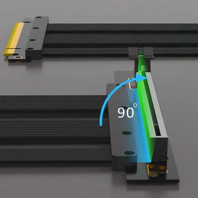 Alt view image 6 of 7 - 200mm PCIe 5.0 Riser Cable for RTX5090 RTX4090 RX9070 RX7900, Compatible with 5.0/4.0 GPUs, 90 Degree Right Angle Vertical GPU Mount Black