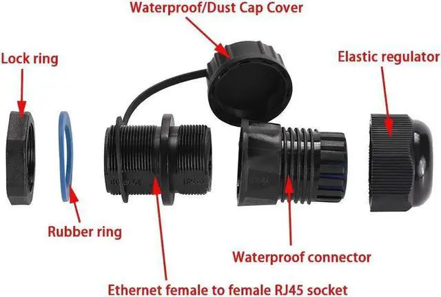 Alt view image 4 of 6 - 10PCS Panel Mounting RJ45 Waterproof Connector Cat5/5e/6 Ethernet LAN Cable Coupler with Waterproof/Dust Cap Cover for Outdoor Network