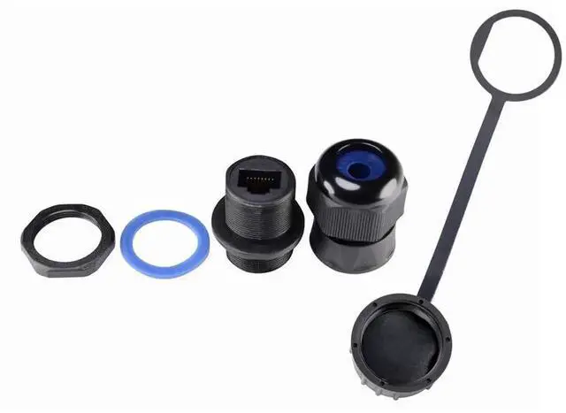 Alt view image 2 of 6 - 10PCS Panel Mounting RJ45 Waterproof Connector Cat5/5e/6 Ethernet LAN Cable Coupler with Waterproof/Dust Cap Cover for Outdoor Network