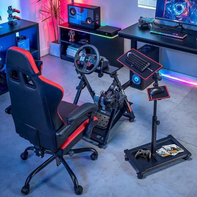 Alt view image 6 of 6 - Adjustable Racing Standing Keyboard and Mouse Tray Rolling with Wheels for Gaming Wheel Stand Simulator Cockpit (Black)