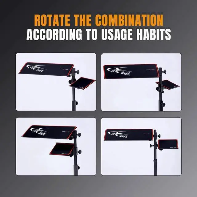 Alt view image 2 of 6 - Adjustable Racing Standing Keyboard and Mouse Tray Rolling with Wheels for Gaming Wheel Stand Simulator Cockpit (Black)