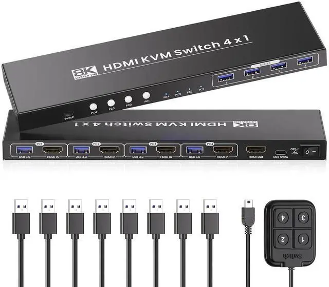 Main image of HDMI KVM Switch 1 Monitors 4 Computers, 8K@60Hz 4K@120Hz USB 3.0 4 Port HDMI KVM Switch for 4 PCs Share 1 Set of Keyboard, Mouse and Monitor
