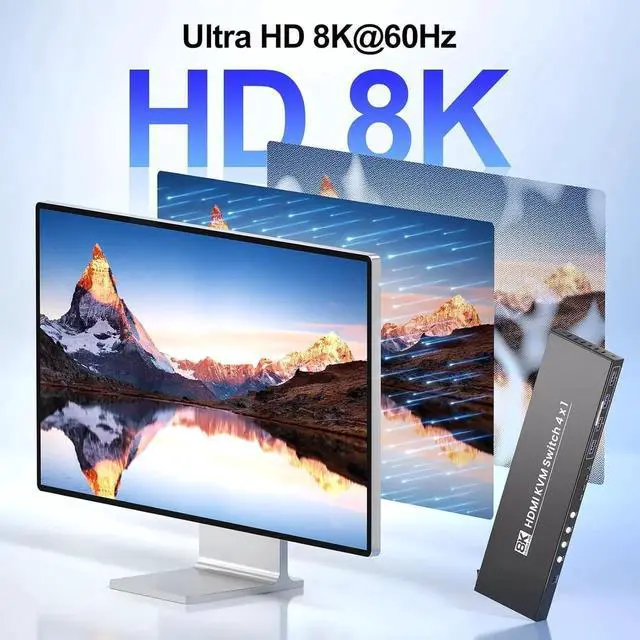 Alt view image 6 of 7 - HDMI KVM Switch 1 Monitors 4 Computers, 8K@60Hz 4K@120Hz USB 3.0 4 Port HDMI KVM Switch for 4 PCs Share 1 Set of Keyboard, Mouse and Monitor