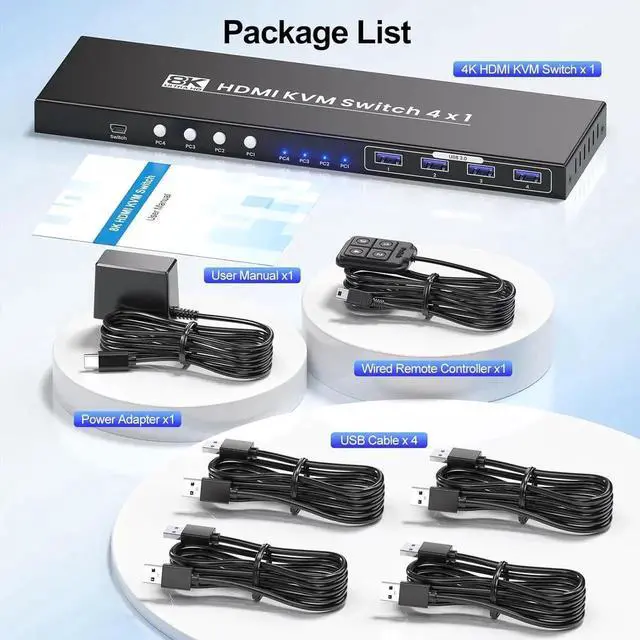 Alt view image 2 of 7 - HDMI KVM Switch 1 Monitors 4 Computers, 8K@60Hz 4K@120Hz USB 3.0 4 Port HDMI KVM Switch for 4 PCs Share 1 Set of Keyboard, Mouse and Monitor