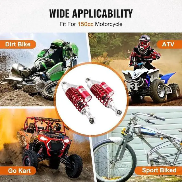 Alt view image 6 of 7 - 280MM 11Inch Motorcycle Round Air Shock Absorbers Universal for Kawasaki for HONDA for Suzuki Street Bike, Red