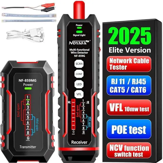 Main image of NF-859MG Network Cable Tester for POE/CAT5/CAT6/CAT3, Phone Line Fault Finder LAN Ethernet Tester RJ45 VFL Continuity Test Network Tools