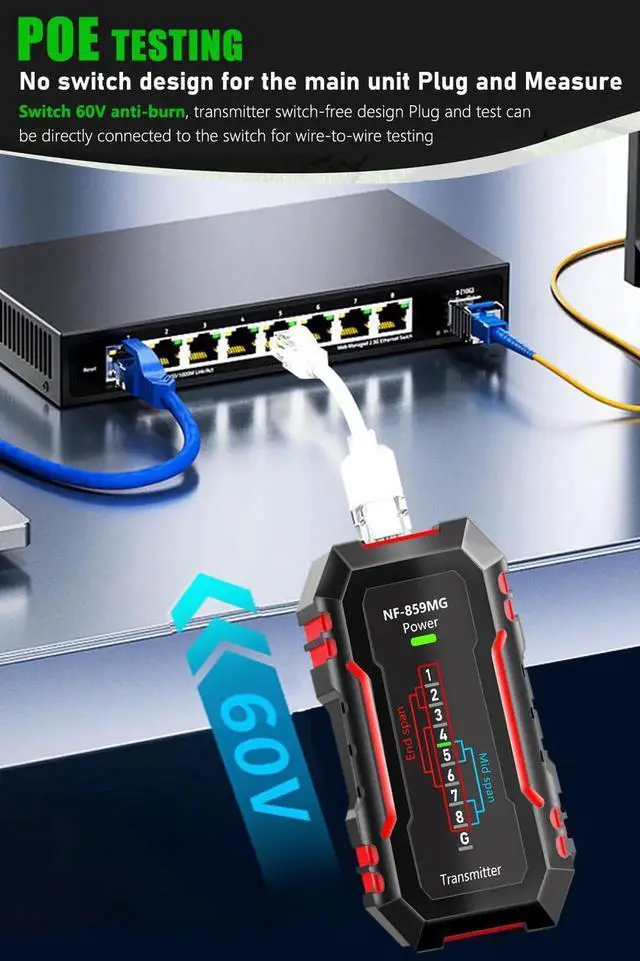 Alt view image 6 of 7 - NF-859MG Network Cable Tester for POE/CAT5/CAT6/CAT3, Phone Line Fault Finder LAN Ethernet Tester RJ45 VFL Continuity Test Network Tools