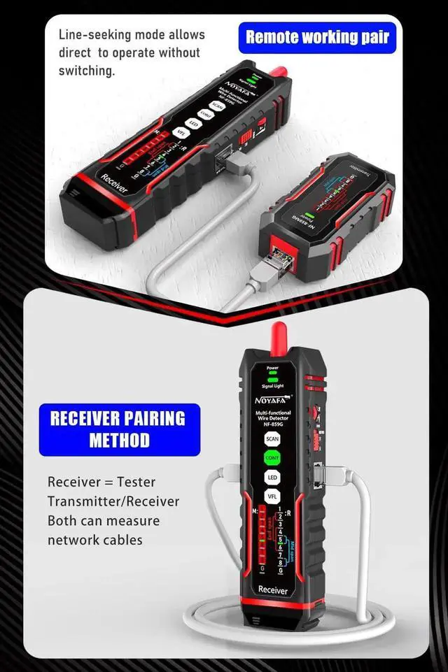 Alt view image 2 of 7 - NF-859MG Network Cable Tester for POE/CAT5/CAT6/CAT3, Phone Line Fault Finder LAN Ethernet Tester RJ45 VFL Continuity Test Network Tools