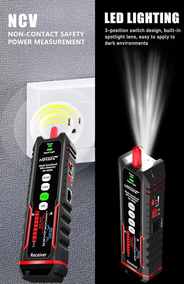 Alt view image 3 of 7 - NF-859MG Network Cable Tester for POE/CAT5/CAT6/CAT3, Phone Line Fault Finder LAN Ethernet Tester RJ45 VFL Continuity Test Network Tools