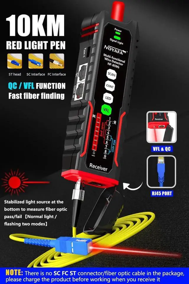 Alt view image 7 of 7 - NF-859MG Network Cable Tester for POE/CAT5/CAT6/CAT3, Phone Line Fault Finder LAN Ethernet Tester RJ45 VFL Continuity Test Network Tools