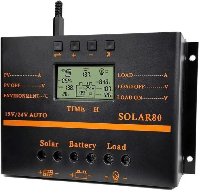 Main image of Solar Charge Controller 80A PWM 12V/24V 1920W with USB Output, Multi-Circuit Protection, ABS Housing, for Lighting System