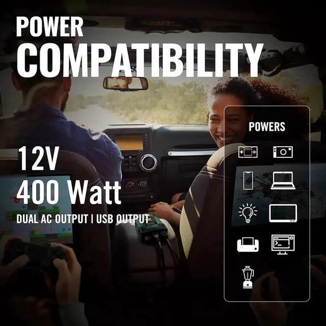 Alt view image 4 of 7 - 400 Watt Power Inverter - 12 Volt DC to 115 AC Car Dual Output Laptops, Blenders, TVs, Printers 2 USB Ports, 3.1 AMP for Phone Charging 026-0003-DL-WH