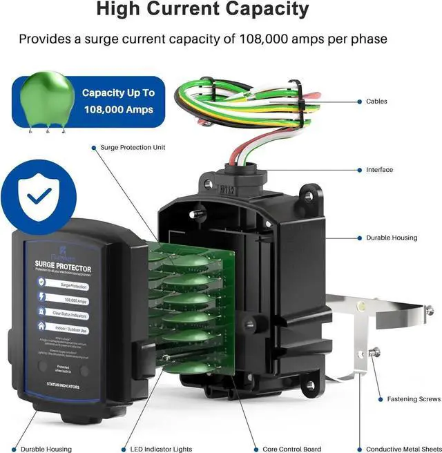 Alt view image 7 of 7 - FHSPD108S Whole House Surge Protector for 108,000 Amps, Ultimate Surge Protection, Whole Home Surge Protector for Indoor/Outdoor Use, 120/240V