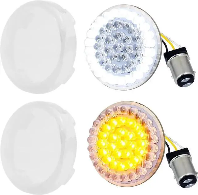 Main image of 8748TS-C 2" Front LED Turn Signals with White Halo Running Lights for Harley Davidson Motorcycles - Generation I / 1157 Base/Add Clear Lenses