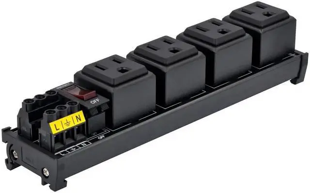 Alt view image 3 of 7 - DIN Rail Mount AC 120V NEMA 5-15R 4 Receptacles Outlet Power Strip Module, with Rocker Switch Thermal Circuit Breaker Overload Protector