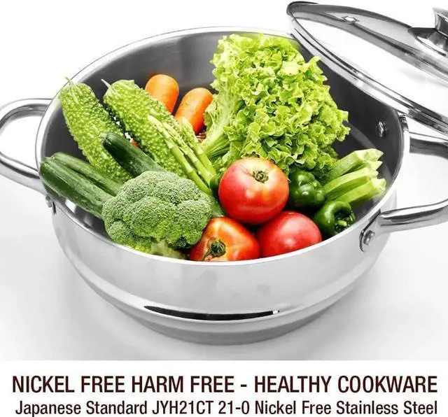 Alt view image 2 of 5 - 3 PCS Whole Food Steamer Set - Nickel Free Stainless Steel Veggie Steam Pot (9.5" Large Vegetable Steamer Insert With Lid, 8" Steam Pot)