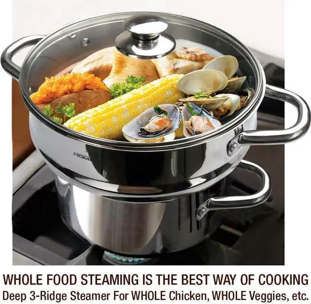 Alt view image 5 of 5 - 3 PCS Whole Food Steamer Set - Nickel Free Stainless Steel Veggie Steam Pot (9.5" Large Vegetable Steamer Insert With Lid, 8" Steam Pot)