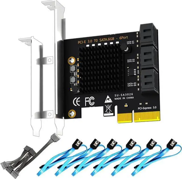 Main image of SA3026-C 6-Port PCIe X4 SATA Expansion Card with and Power Cables, Compatible Windows,Linux,Mac OS,NAS PCIE 3.0 X2 6-port