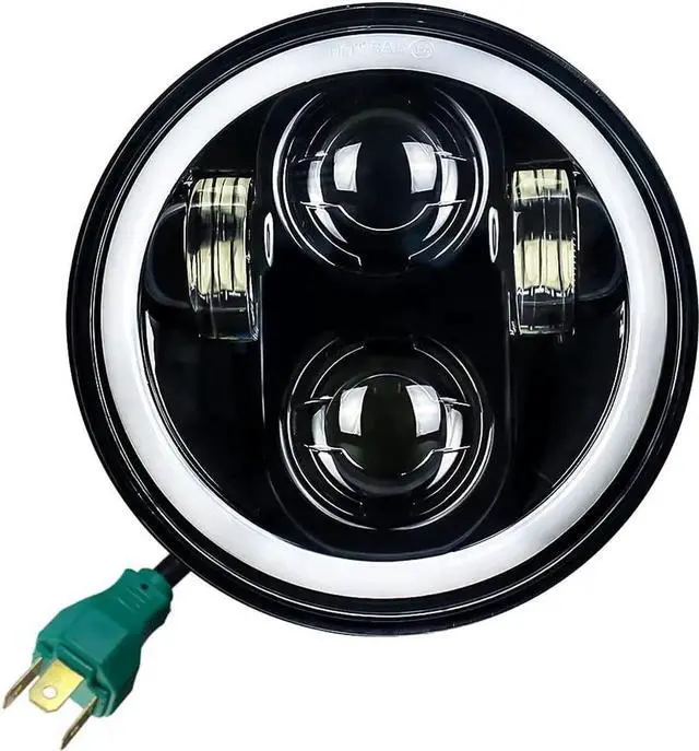 Main image of 8900BH 5-3/4 5.75 Inch Headlight with White Halo Ring Compatible With Harley Davidson and Indian Motorcycles - Generation II/Black Kit